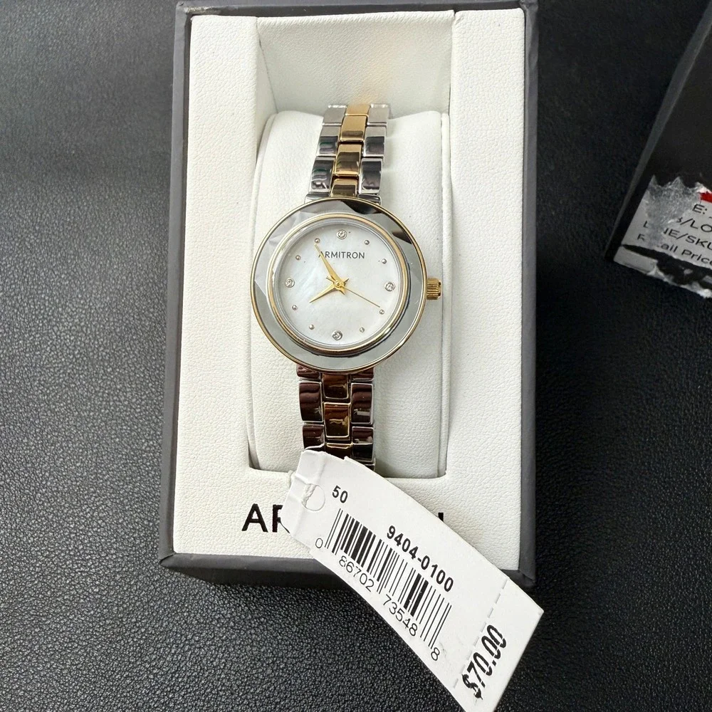MSRP $70 Armitron 75/5927MPTT‎ Women's Two Tone Bracelet Watch New Battery